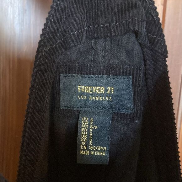 Forever 21 Black Corduroy Zip Sleeveless Overall Mini Dress Size S with Pockets - Picture 3 of 8